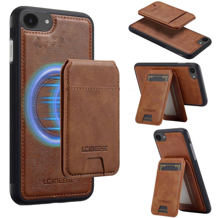 For iPhone 17e / 16e LC.IMEEKE L3 Series Detachable RFID Card Bag Magsafe Phone Case(Brown)