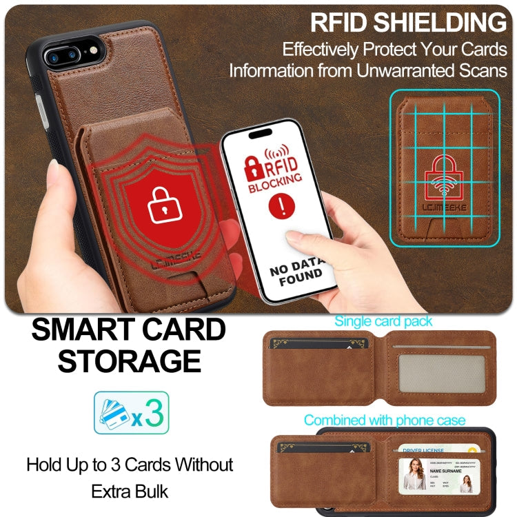 For iPhone 17e / 16e LC.IMEEKE L3 Series Detachable RFID Card Bag Magsafe Phone Case(Brown)