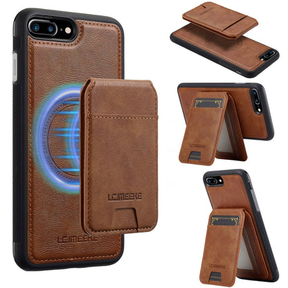 For iPhone SE 2022 / 2020 LC.IMEEKE L3 Series Detachable RFID Card Bag Magsafe Phone Case(Brown)