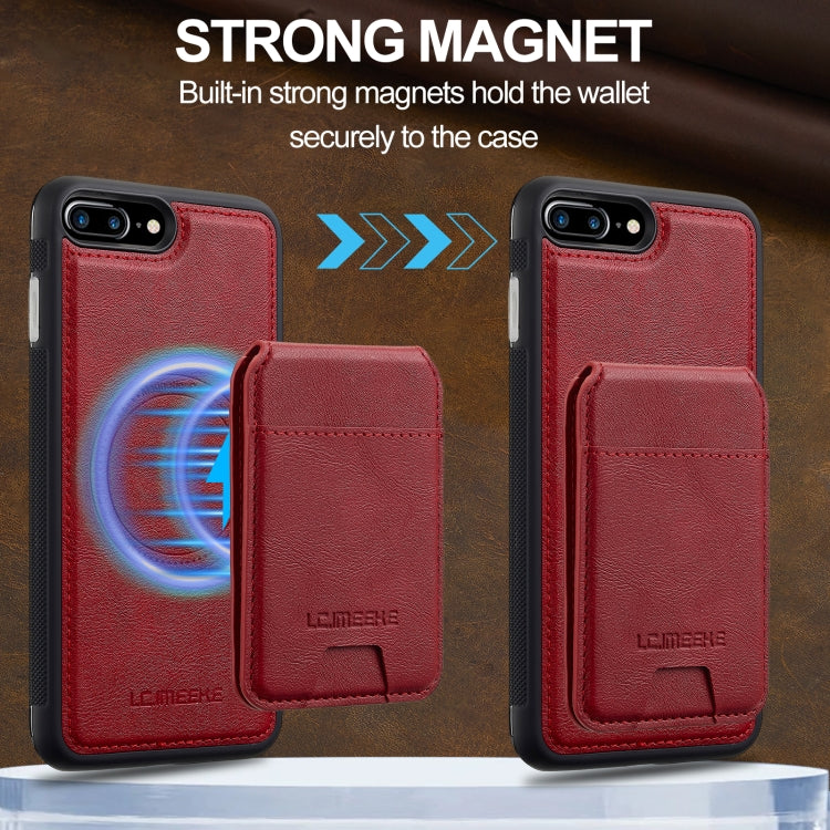 For iPhone SE 2022 / 2020 LC.IMEEKE L3 Series Detachable RFID Card Bag Magsafe Phone Case(Red)