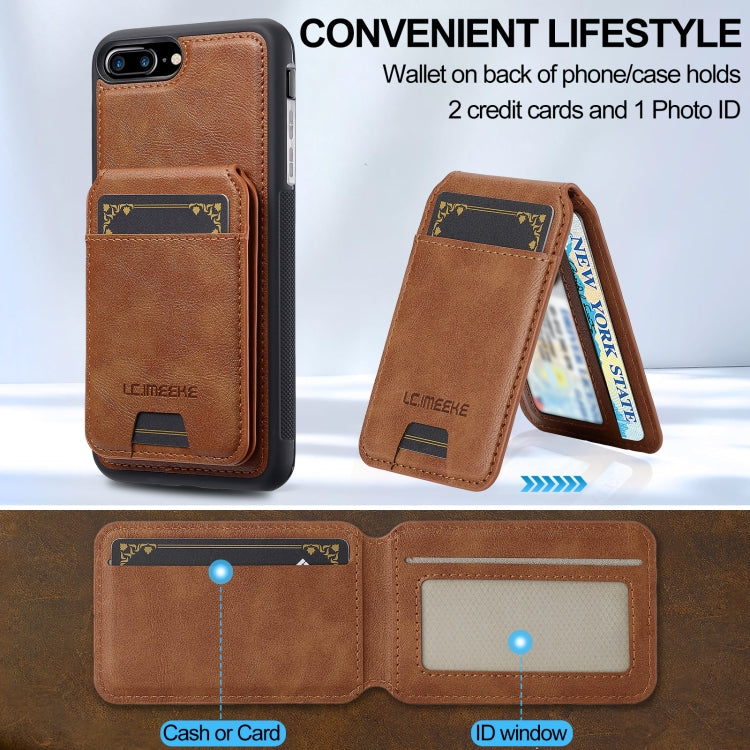 For iPhone 8 Plus / 7 Plus LC.IMEEKE L3 Series Detachable RFID Card Bag Magsafe Phone Case(Brown)