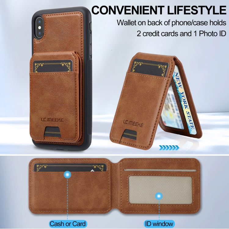 For iPhone XS / X LC.IMEEKE L3 Series Detachable RFID Card Bag Magsafe Phone Case(Brown)