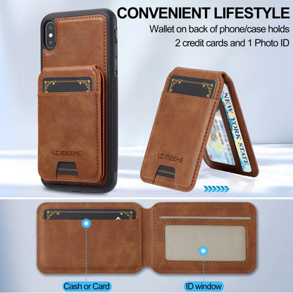 For iPhone XS / X LC.IMEEKE L3 Series Detachable RFID Card Bag Magsafe Phone Case(Brown)