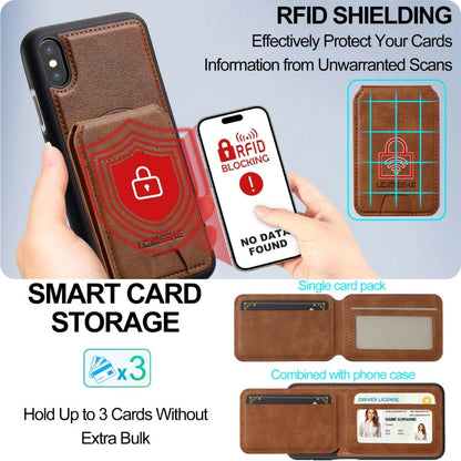 For iPhone XS / X LC.IMEEKE L3 Series Detachable RFID Card Bag Magsafe Phone Case(Brown)