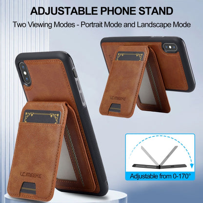 For iPhone XS / X LC.IMEEKE L3 Series Detachable RFID Card Bag Magsafe Phone Case(Brown)