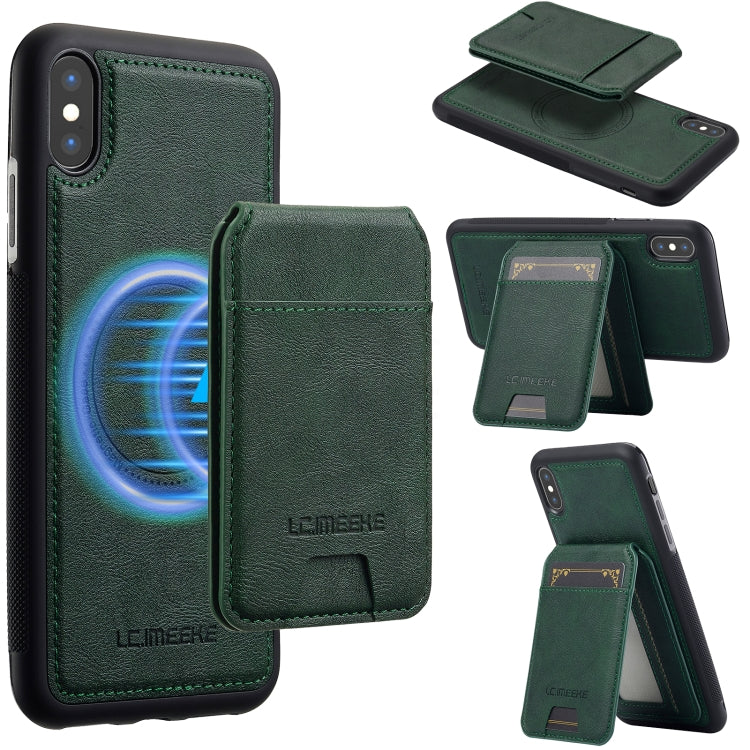 For iPhone XS / X LC.IMEEKE L3 Series Detachable RFID Card Bag Magsafe Phone Case(Green)