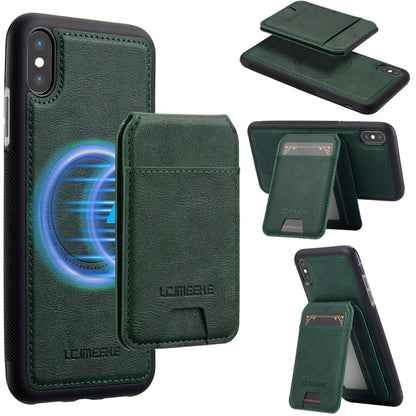 For iPhone XS / X LC.IMEEKE L3 Series Detachable RFID Card Bag Magsafe Phone Case(Green)