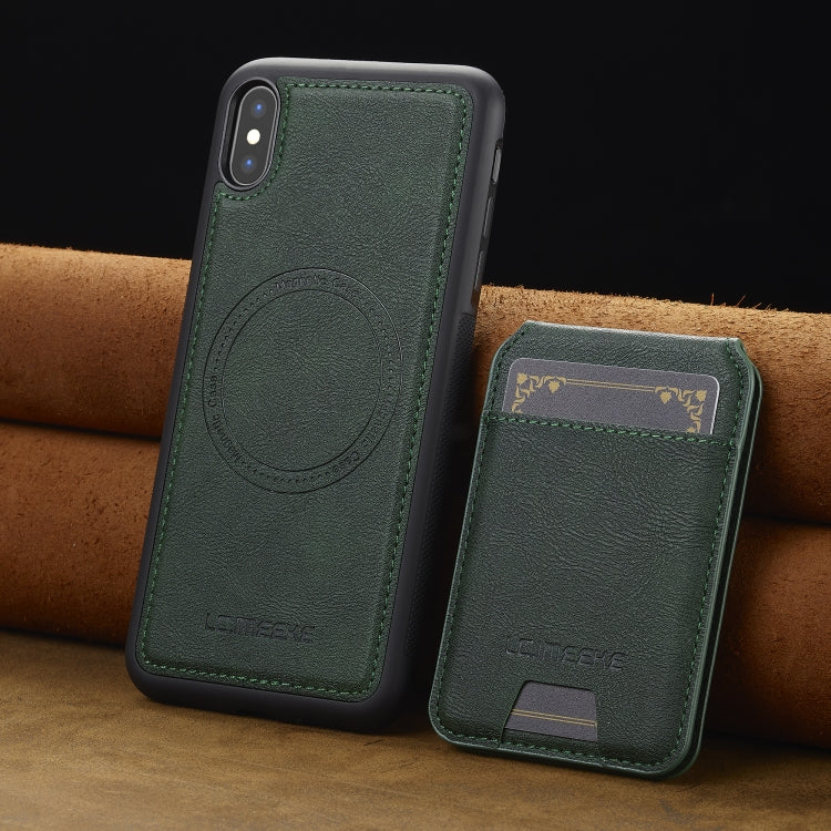 For iPhone XS / X LC.IMEEKE L3 Series Detachable RFID Card Bag Magsafe Phone Case(Green)
