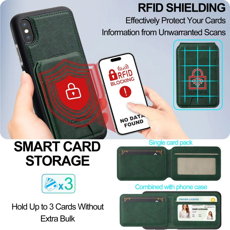 For iPhone XS / X LC.IMEEKE L3 Series Detachable RFID Card Bag Magsafe Phone Case(Green)