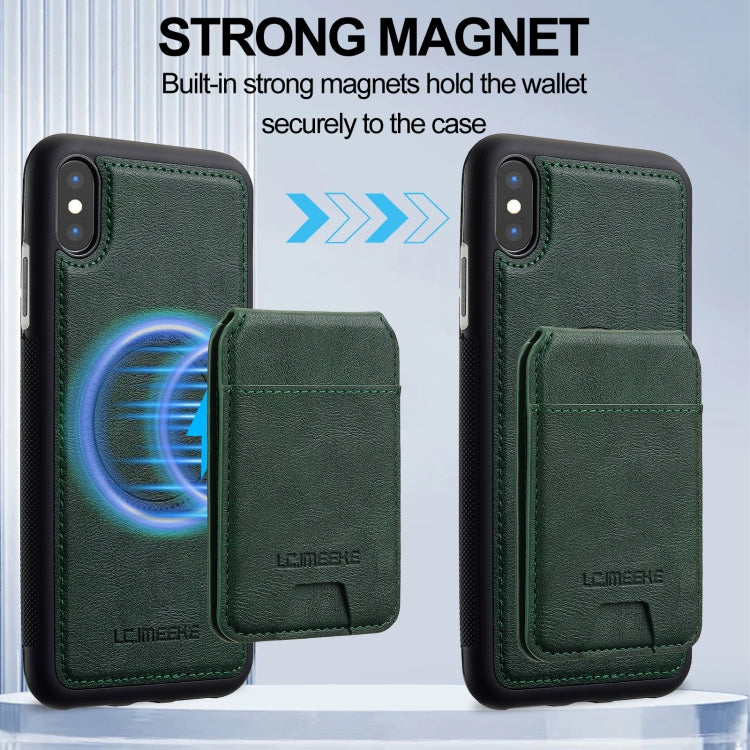 For iPhone XS / X LC.IMEEKE L3 Series Detachable RFID Card Bag Magsafe Phone Case(Green)