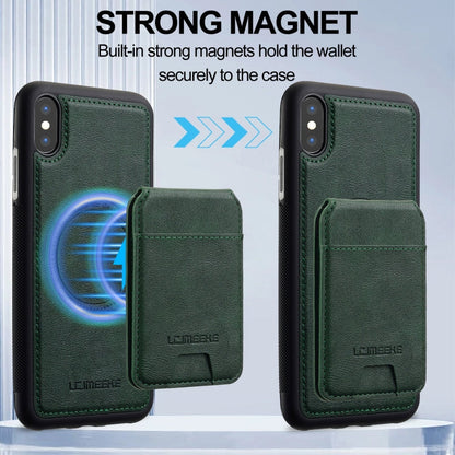 For iPhone XS / X LC.IMEEKE L3 Series Detachable RFID Card Bag Magsafe Phone Case(Green)