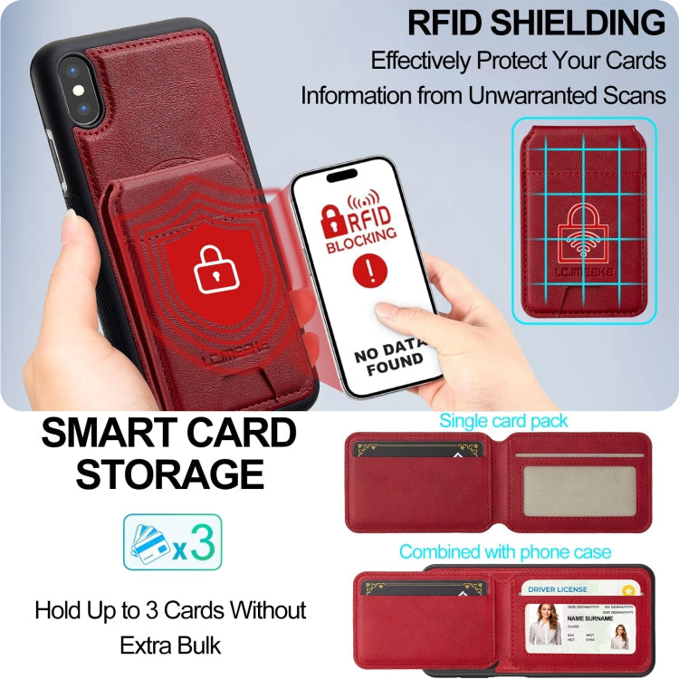 For iPhone XS / X LC.IMEEKE L3 Series Detachable RFID Card Bag Magsafe Phone Case(Red)