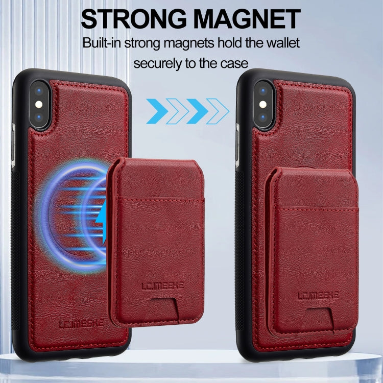 For iPhone XS / X LC.IMEEKE L3 Series Detachable RFID Card Bag Magsafe Phone Case(Red)