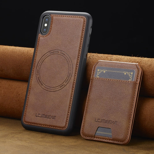 For iPhone XR LC.IMEEKE L3 Series Detachable RFID Card Bag Magsafe Phone Case(Brown)