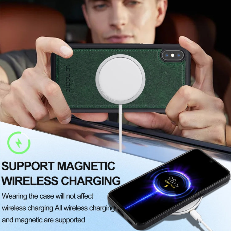 For iPhone XR LC.IMEEKE L3 Series Detachable RFID Card Bag Magsafe Phone Case(Green)