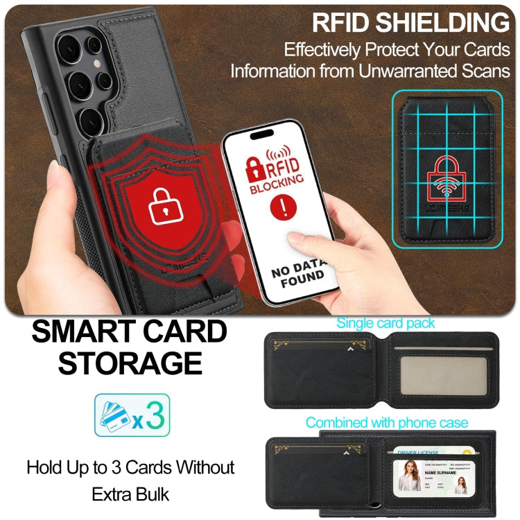 For Samsung Galaxy S24 Ultra 5G LC.IMEEKE L3 Series Detachable RFID Card Bag Magsafe Phone Case(Black)
