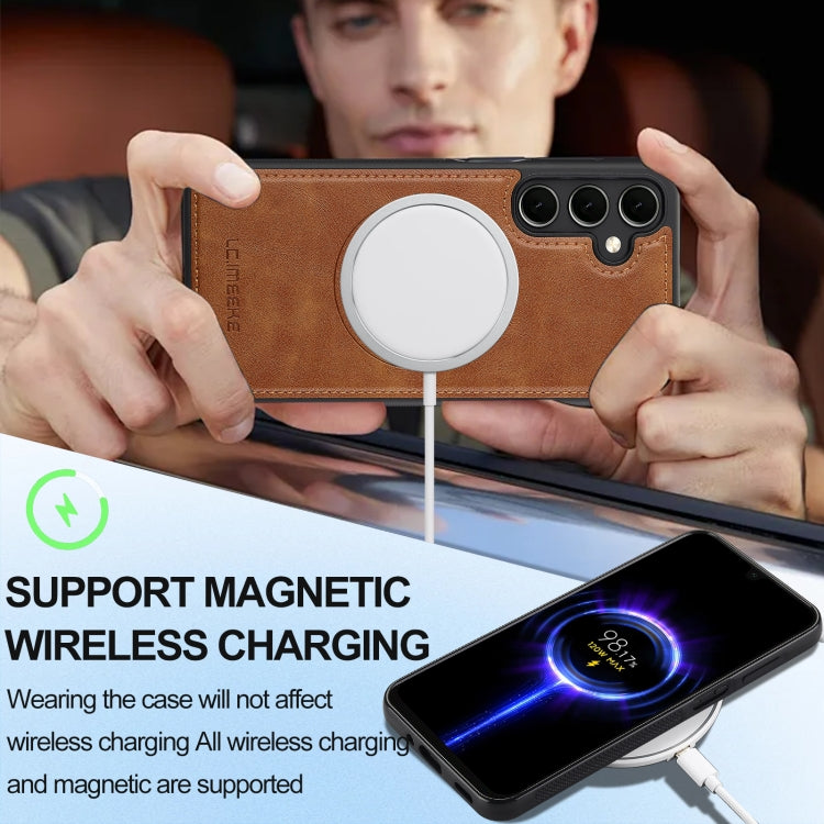 For Samsung Galaxy S24 FE 5G LC.IMEEKE L3 Series Detachable RFID Card Bag Magsafe Phone Case(Brown)