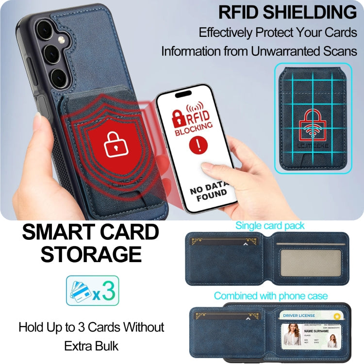 For Samsung Galaxy S23 FE 5G LC.IMEEKE L3 Series Detachable RFID Card Bag Magsafe Phone Case(Blue)