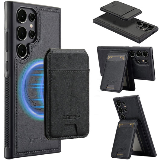 For Samsung Galaxy S22 Ultra 5G LC.IMEEKE L3 Series Detachable RFID Card Bag Magsafe Phone Case(Black)
