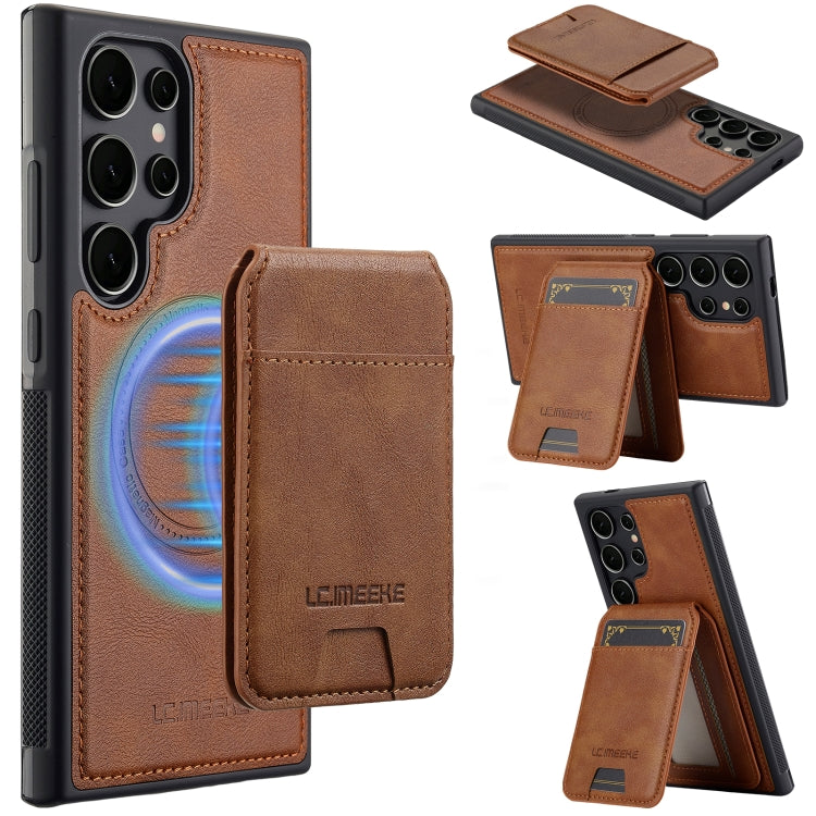 For Samsung Galaxy S22 Ultra 5G LC.IMEEKE L3 Series Detachable RFID Card Bag Magsafe Phone Case(Brown)