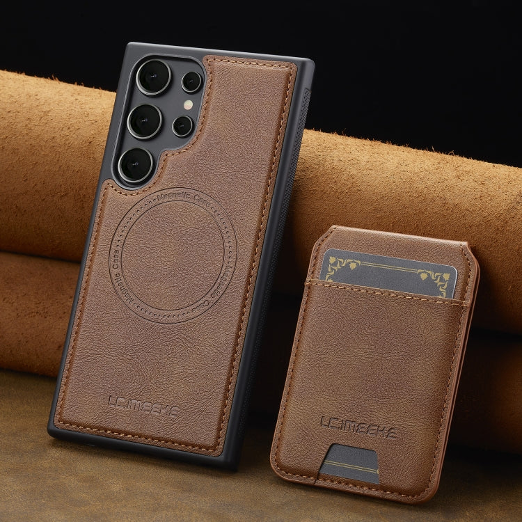 For Samsung Galaxy S22 Ultra 5G LC.IMEEKE L3 Series Detachable RFID Card Bag Magsafe Phone Case(Brown)