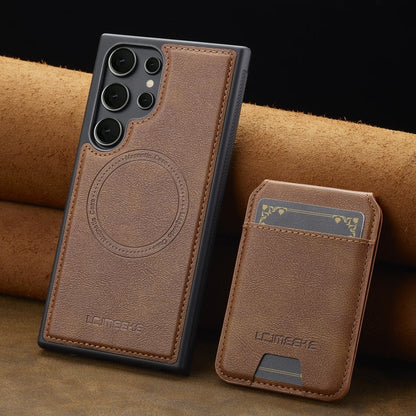 For Samsung Galaxy S22 Ultra 5G LC.IMEEKE L3 Series Detachable RFID Card Bag Magsafe Phone Case(Brown)