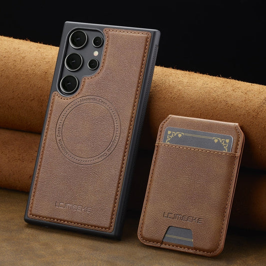 For Samsung Galaxy S22 Ultra 5G LC.IMEEKE L3 Series Detachable RFID Card Bag Magsafe Phone Case(Brown)