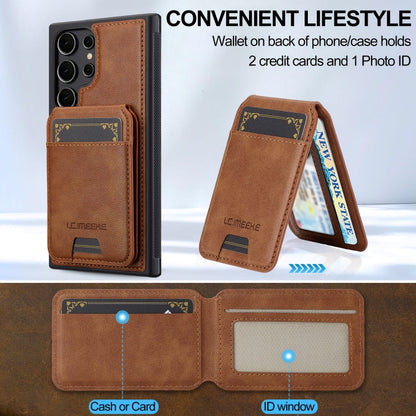 For Samsung Galaxy S22 Ultra 5G LC.IMEEKE L3 Series Detachable RFID Card Bag Magsafe Phone Case(Brown)