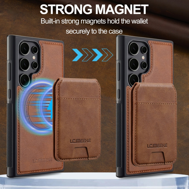 For Samsung Galaxy S22 Ultra 5G LC.IMEEKE L3 Series Detachable RFID Card Bag Magsafe Phone Case(Brown)