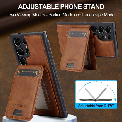 For Samsung Galaxy S22 Ultra 5G LC.IMEEKE L3 Series Detachable RFID Card Bag Magsafe Phone Case(Brown)