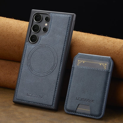 For Samsung Galaxy S22 Ultra 5G LC.IMEEKE L3 Series Detachable RFID Card Bag Magsafe Phone Case(Blue)