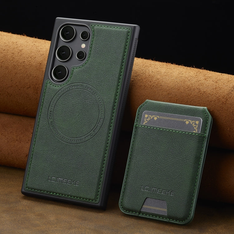 For Samsung Galaxy S22 Ultra 5G LC.IMEEKE L3 Series Detachable RFID Card Bag Magsafe Phone Case(Green)