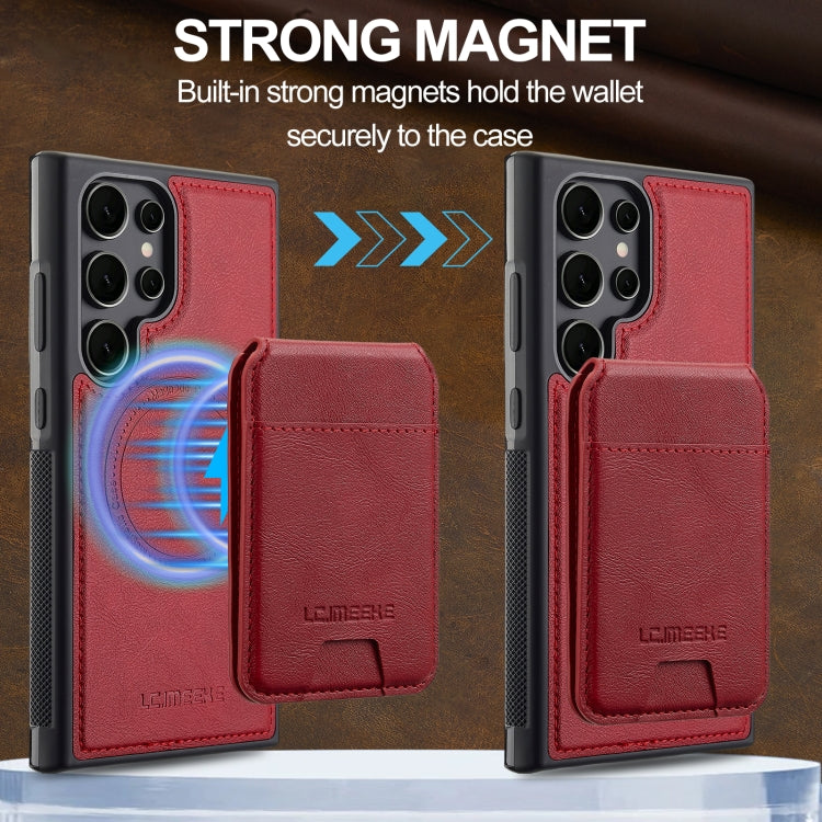 For Samsung Galaxy S22 Ultra 5G LC.IMEEKE L3 Series Detachable RFID Card Bag Magsafe Phone Case(Red)
