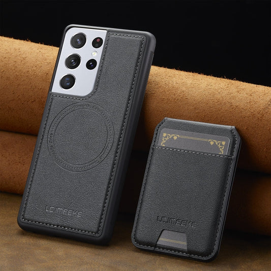 For Samsung Galaxy S21 Ultra 5G LC.IMEEKE L3 Series Detachable RFID Card Bag Magsafe Phone Case(Black)
