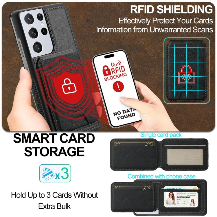 Pour Samsung Galaxy S21 Ultra 5G LC.IMEEKE L3 Series Étui de téléphone détachable avec porte-cartes RFID et Magsafe (Noir)