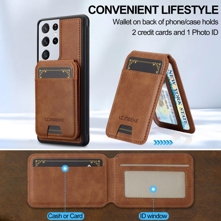 For Samsung Galaxy S21 Ultra 5G LC.IMEEKE L3 Series Detachable RFID Card Bag Magsafe Phone Case(Brown)