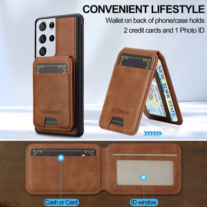 For Samsung Galaxy S21 Ultra 5G LC.IMEEKE L3 Series Detachable RFID Card Bag Magsafe Phone Case(Brown)