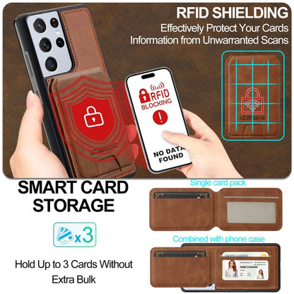 For Samsung Galaxy S21 Ultra 5G LC.IMEEKE L3 Series Detachable RFID Card Bag Magsafe Phone Case(Brown)