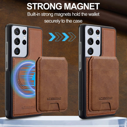 For Samsung Galaxy S21 Ultra 5G LC.IMEEKE L3 Series Detachable RFID Card Bag Magsafe Phone Case(Brown)