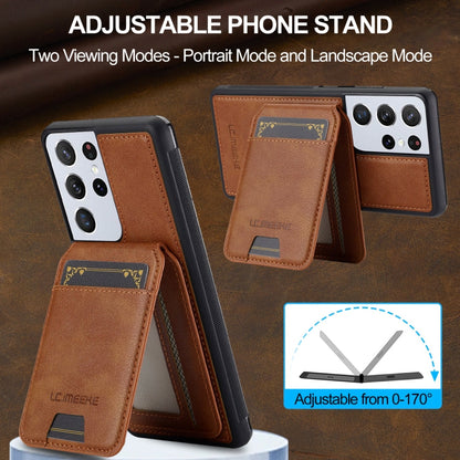 For Samsung Galaxy S21 Ultra 5G LC.IMEEKE L3 Series Detachable RFID Card Bag Magsafe Phone Case(Brown)