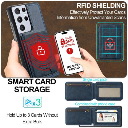 For Samsung Galaxy S21 Ultra 5G LC.IMEEKE L3 Series Detachable RFID Card Bag Magsafe Phone Case(Blue)