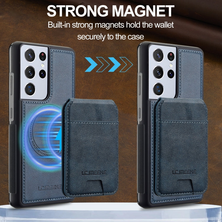 For Samsung Galaxy S21 Ultra 5G LC.IMEEKE L3 Series Detachable RFID Card Bag Magsafe Phone Case(Blue)