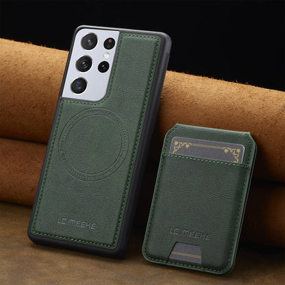 For Samsung Galaxy S21 Ultra 5G LC.IMEEKE L3 Series Detachable RFID Card Bag Magsafe Phone Case(Green)