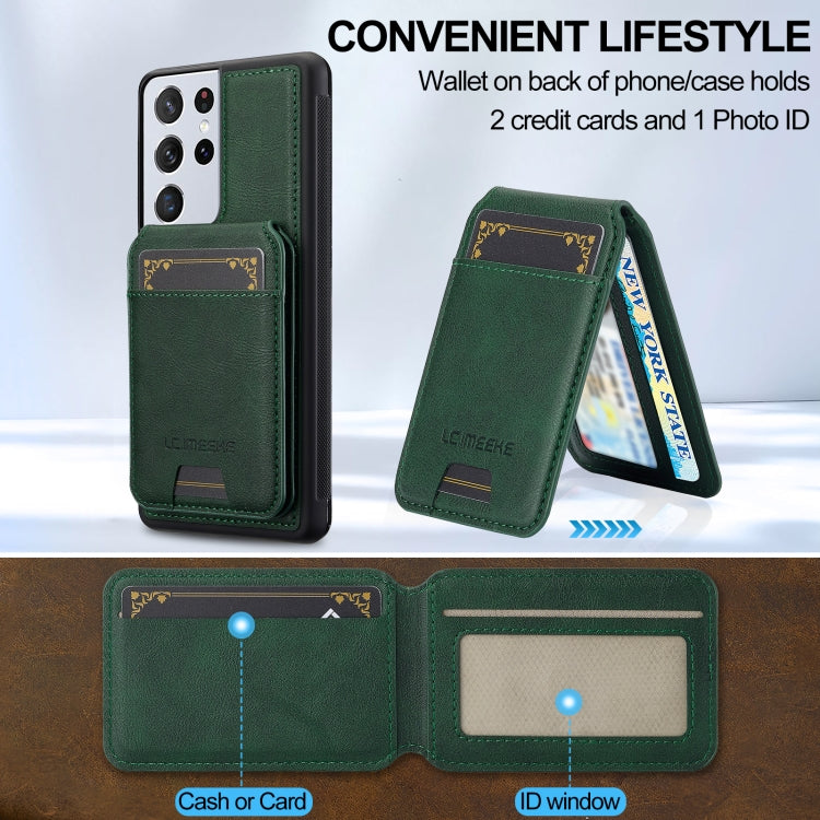 For Samsung Galaxy S21 Ultra 5G LC.IMEEKE L3 Series Detachable RFID Card Bag Magsafe Phone Case(Green)