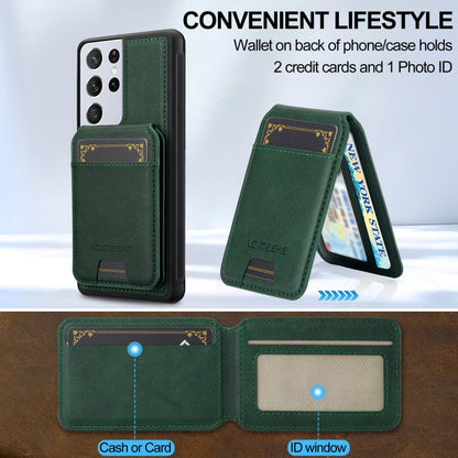 For Samsung Galaxy S21 Ultra 5G LC.IMEEKE L3 Series Detachable RFID Card Bag Magsafe Phone Case(Green)