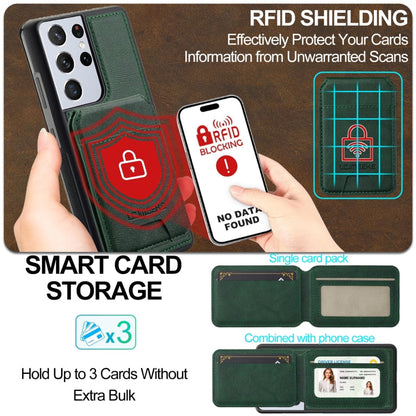 For Samsung Galaxy S21 Ultra 5G LC.IMEEKE L3 Series Detachable RFID Card Bag Magsafe Phone Case(Green)