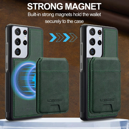 For Samsung Galaxy S21 Ultra 5G LC.IMEEKE L3 Series Detachable RFID Card Bag Magsafe Phone Case(Green)