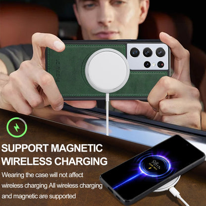 For Samsung Galaxy S21 Ultra 5G LC.IMEEKE L3 Series Detachable RFID Card Bag Magsafe Phone Case(Green)