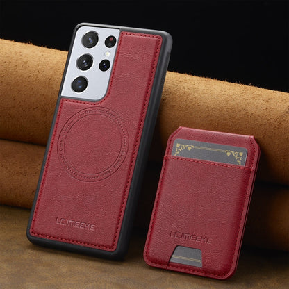 For Samsung Galaxy S21 Ultra 5G LC.IMEEKE L3 Series Detachable RFID Card Bag Magsafe Phone Case(Red)