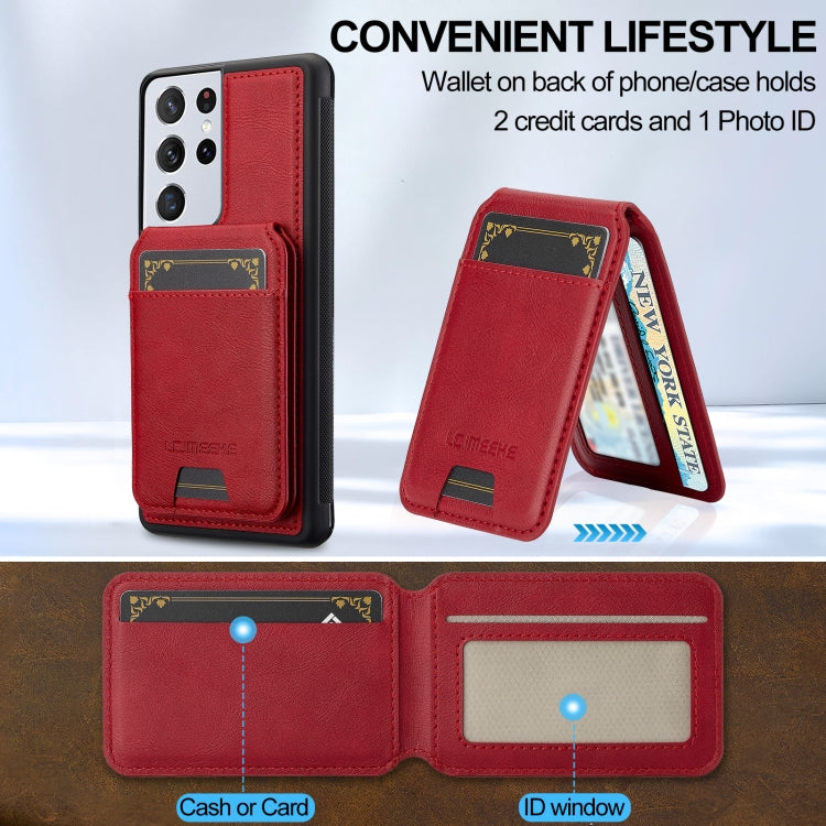 For Samsung Galaxy S21 Ultra 5G LC.IMEEKE L3 Series Detachable RFID Card Bag Magsafe Phone Case(Red)